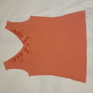 Anne Klein Sport V-Neck Embellished Ribbed Tank Top Size M